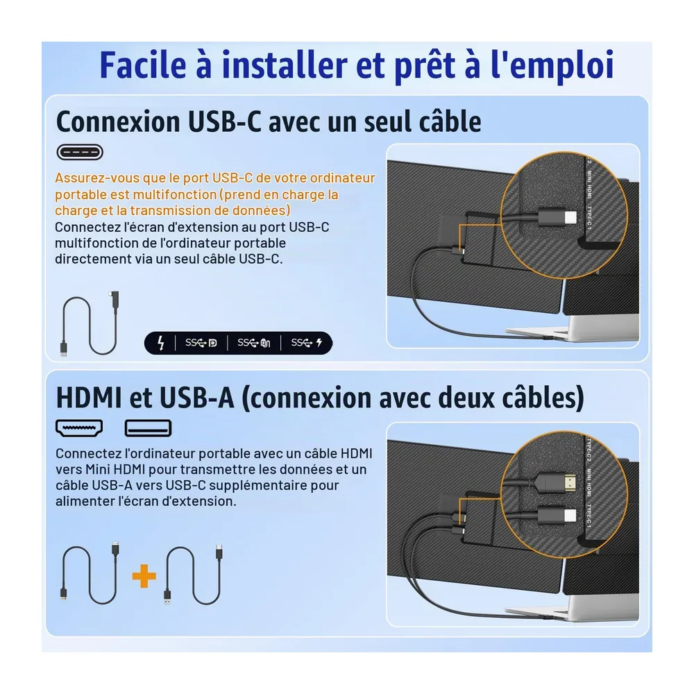 KEFEYA 14" Extension Ecran PC Portable, Double Ecran PC Portable IPS FHD 1080p, Ecran Portable de 13-17.3", Extension D'