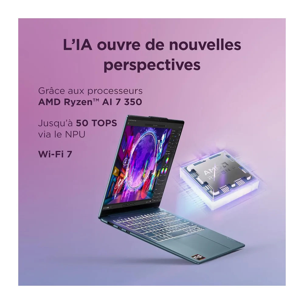 Lenovo Yoga Slim 7 14AKP10 - Ordinateur Portable 14'' WUXGA (AMD Ryzen AI 7 350, RAM 32Go, SSD 1Tb, IAMD Radeon 860M Gra