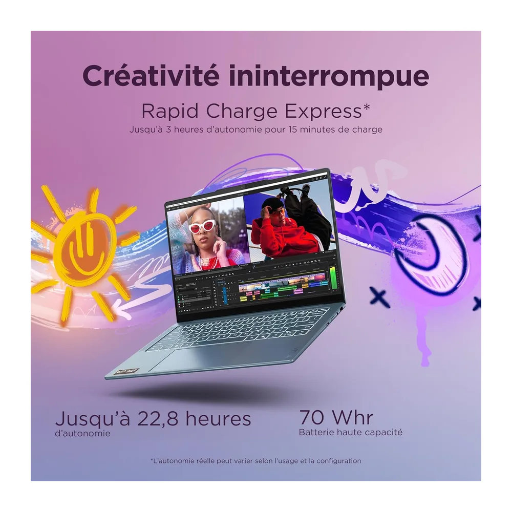 Lenovo Yoga Slim 7 14AKP10 - Ordinateur Portable 14'' WUXGA (AMD Ryzen AI 7 350, RAM 32Go, SSD 1Tb, IAMD Radeon 860M Gra