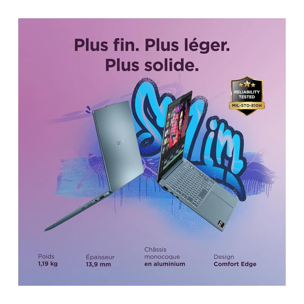 Lenovo Yoga Slim 7 14AKP10 - Ordinateur Portable 14'' WUXGA (AMD Ryzen AI 7 350, RAM 32Go, SSD 1Tb, IAMD Radeon 860M Gra