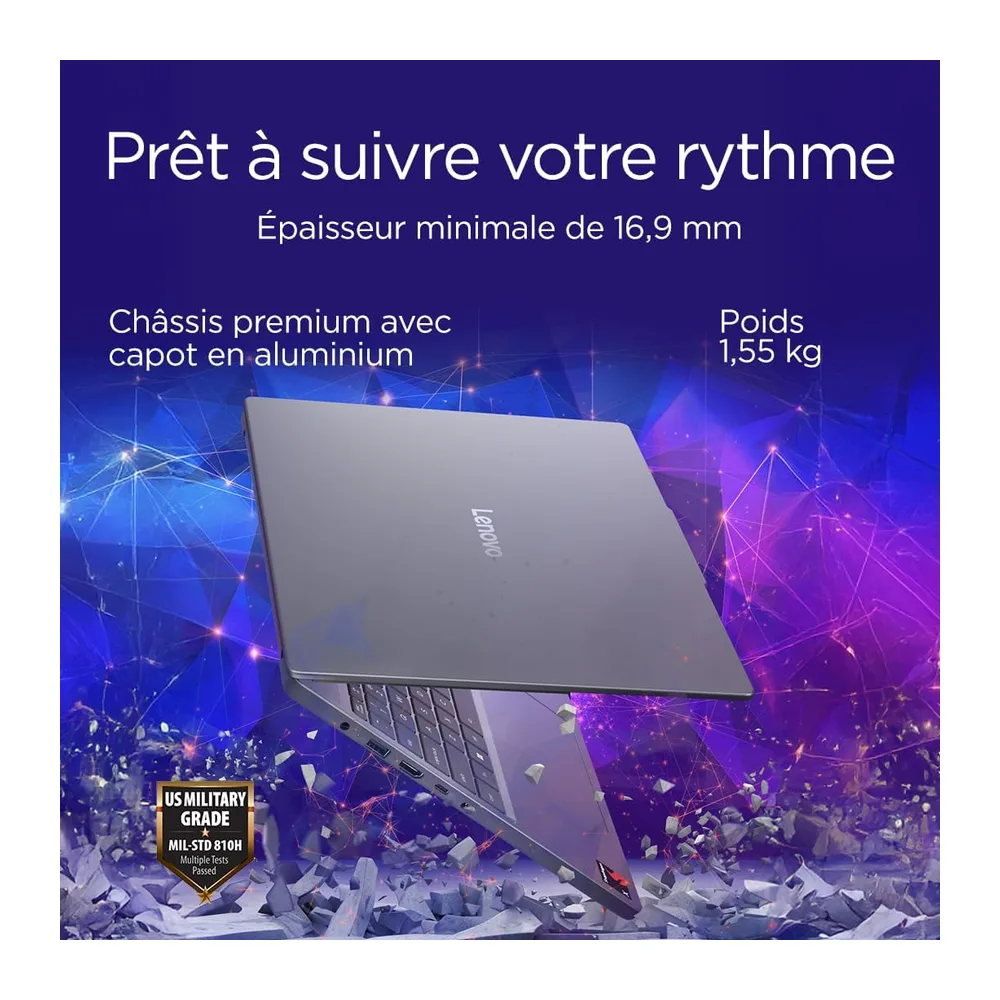 Lenovo IdeaPad Slim 3 15Q8X10 - Ordinateur Portable 15.3'' WUXGA Copilot+ (Snapdragon X X1-26-100, RAM 16Go, SSD 256Go, 