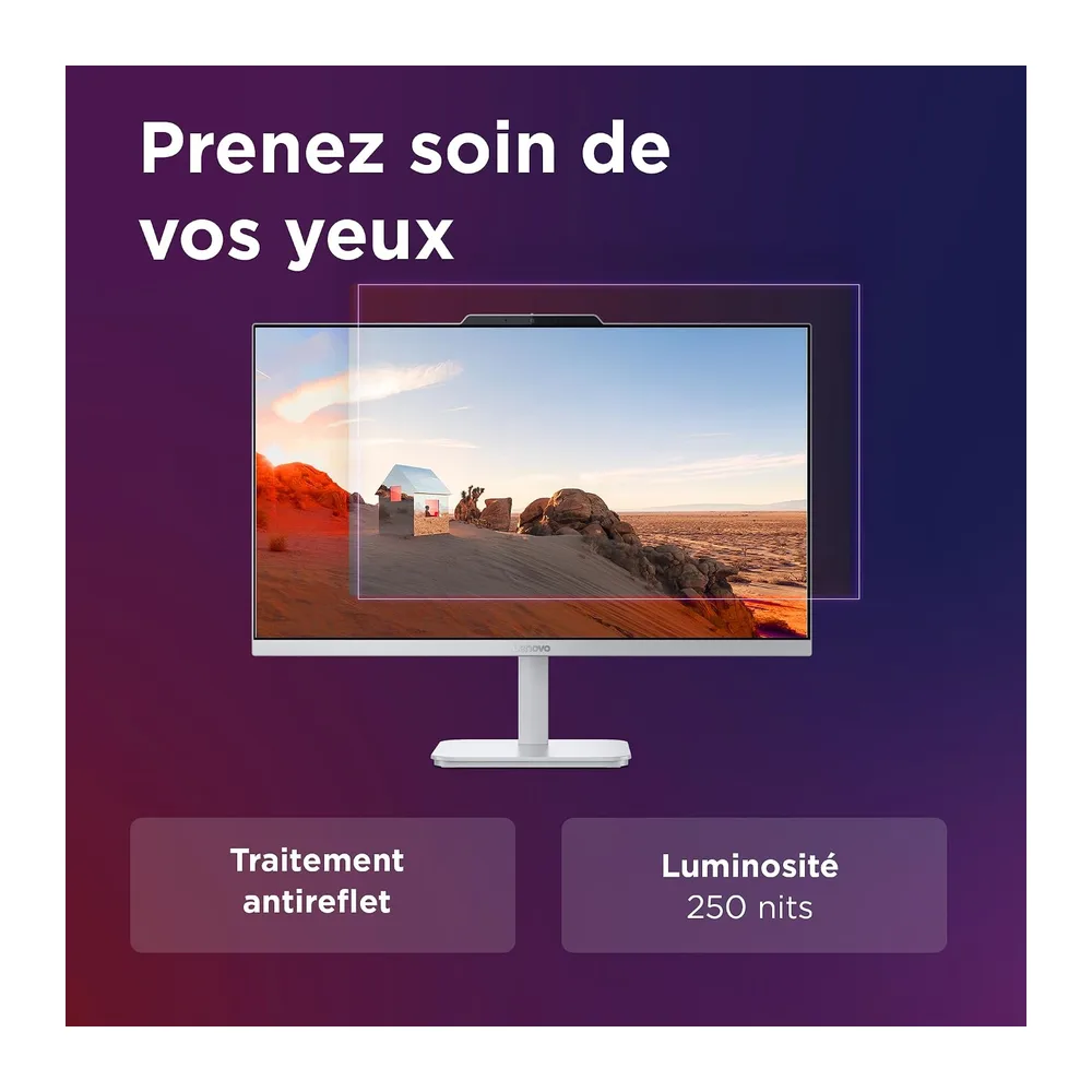 Lenovo IdeaCentre A100 Ordinateur de Bureau Tout-en-Un Écran 24" FHD, Intel N100, 512Go SSD, RAM 8Go, WiFi 6, Windows 11