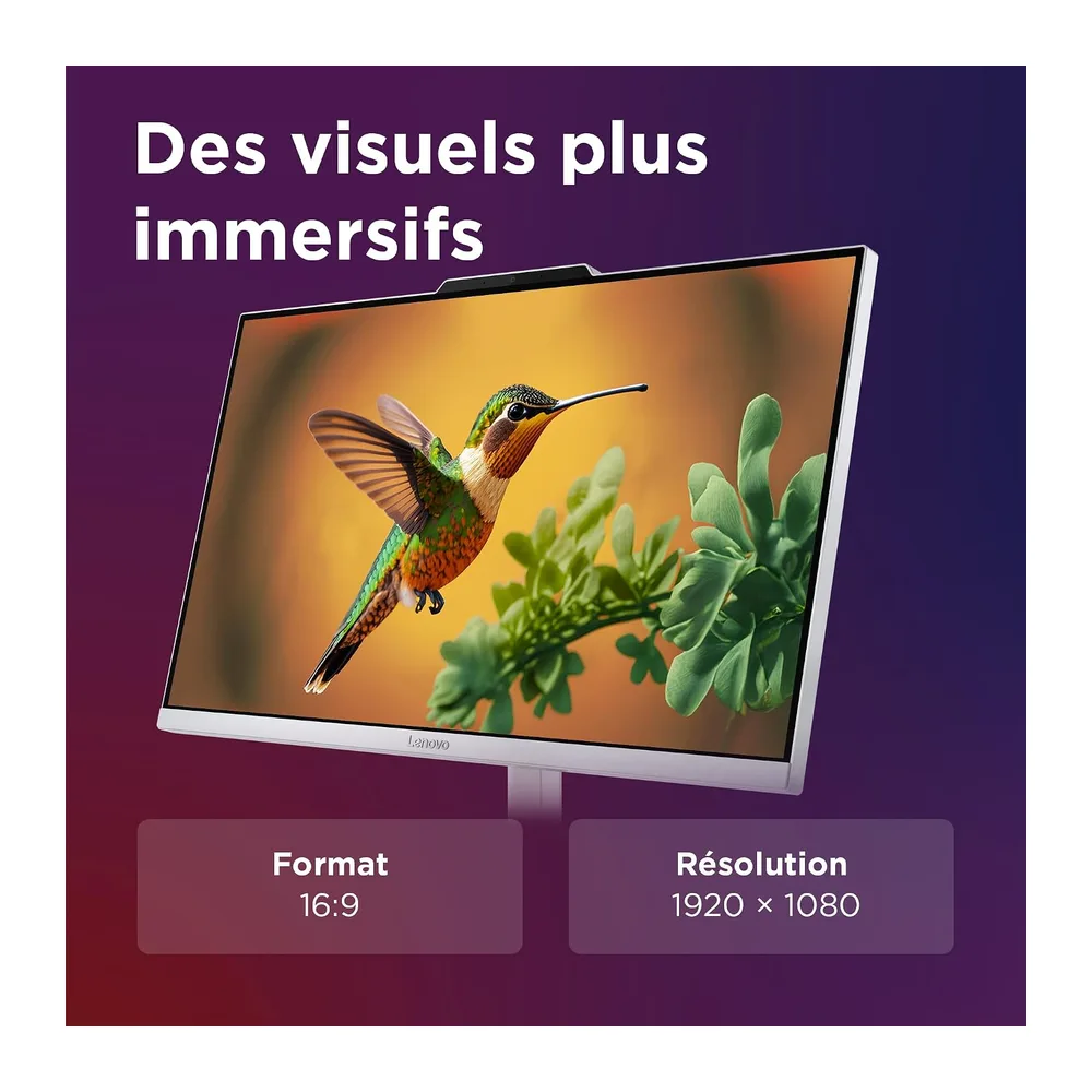 Lenovo IdeaCentre A100 Ordinateur de Bureau Tout-en-Un Écran 24" FHD, Intel N100, 512Go SSD, RAM 8Go, WiFi 6, Windows 11