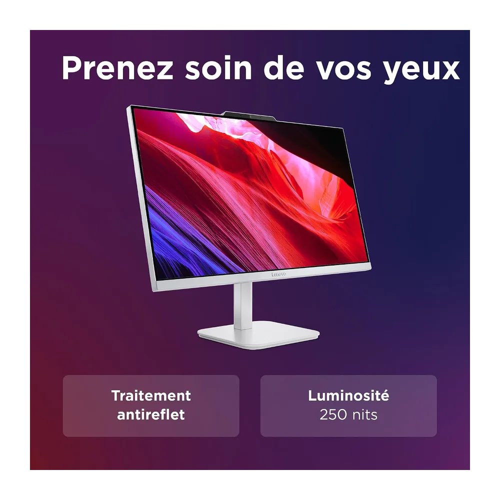 Lenovo IdeaCentre A100 Ordinateur de Bureau Tout-en-Un Écran 24" FHD, Intel N100, 512Go SSD, RAM 8Go, WiFi 6, Windows 11