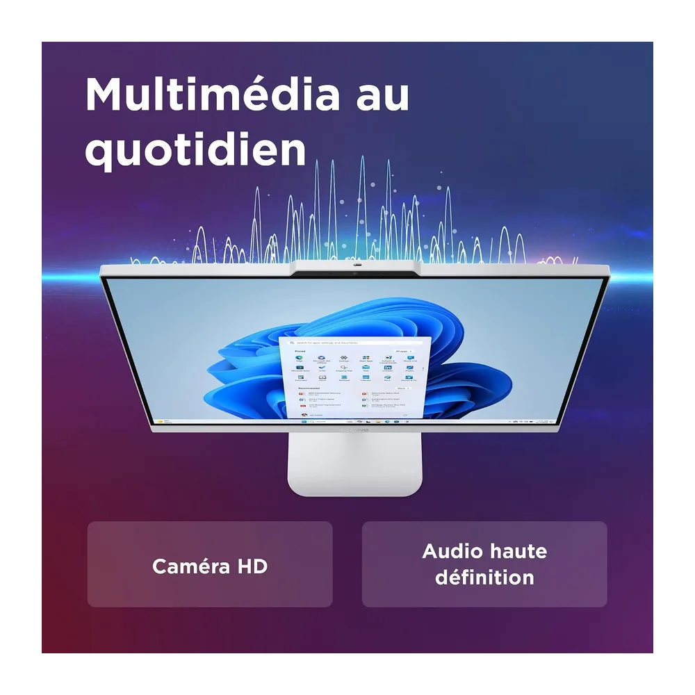 Lenovo IdeaCentre A100 Ordinateur de Bureau Tout-en-Un Écran 24" FHD, Intel N100, 512Go SSD, RAM 8Go, WiFi 6, Windows 11
