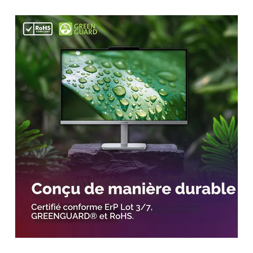 Lenovo IdeaCentre A100 Ordinateur de Bureau Tout-en-Un Écran 24" FHD, Intel N100, 512Go SSD, RAM 8Go, WiFi 6, Windows 11