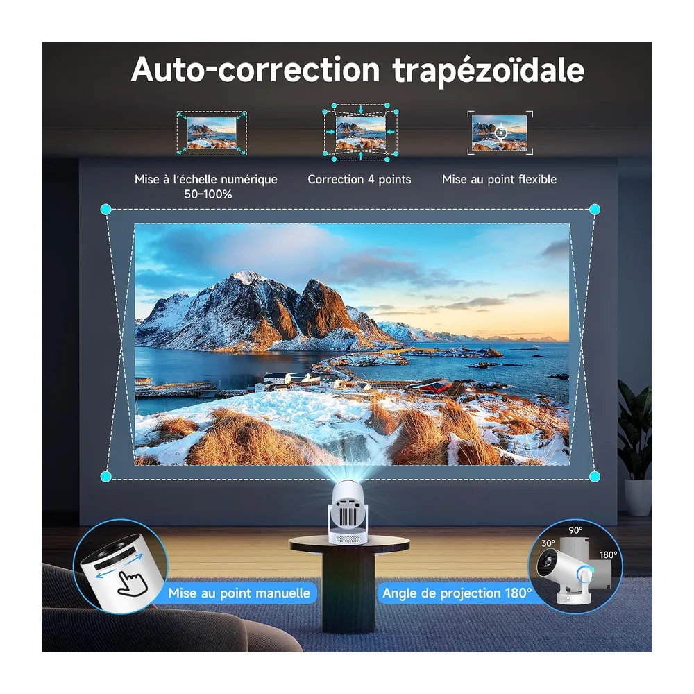 Philoent Vidéoprojecteur WiFi/BT Apps intégrées 2026 Upgraded AutoKeystone | Compatible 4K, rotation 180°, WiFi 6 & BT 5