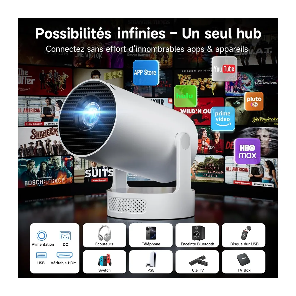 Philoent Vidéoprojecteur WiFi/BT Apps intégrées 2026 Upgraded AutoKeystone | Compatible 4K, rotation 180°, WiFi 6 & BT 5