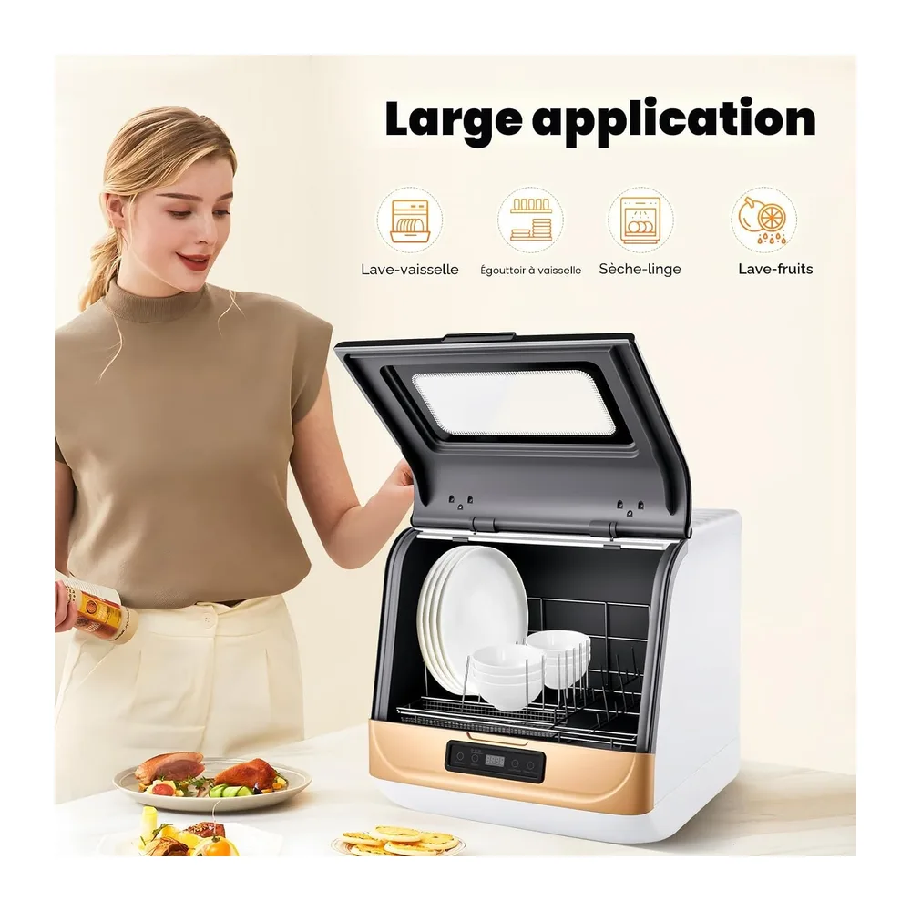 Lave-vaisselle de table pour 4 à 6 couverts, 3 programmes, lave-vaisselle compact, contrôle tactile, nettoyage par pulvé