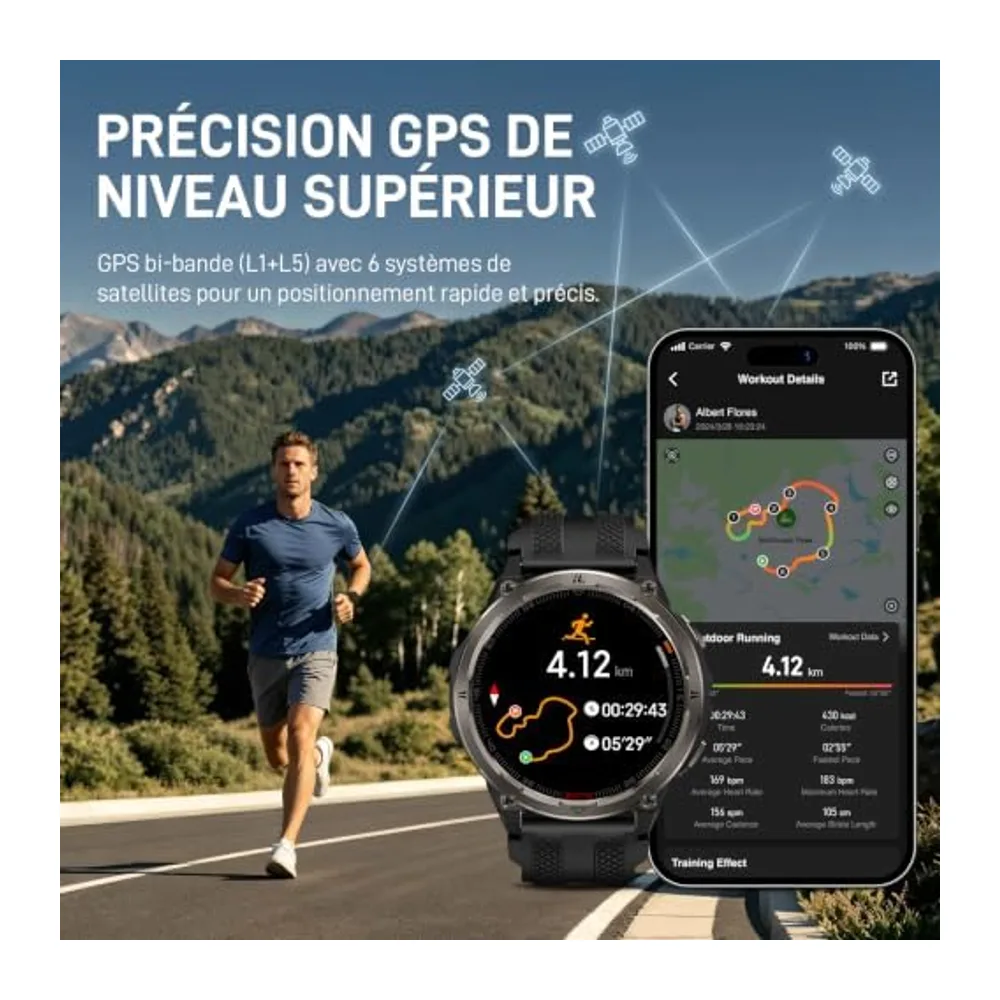 KOSPET Orb 2 Montre Connectée Homme Femme, GPS Intégré et Lampe Torche LED