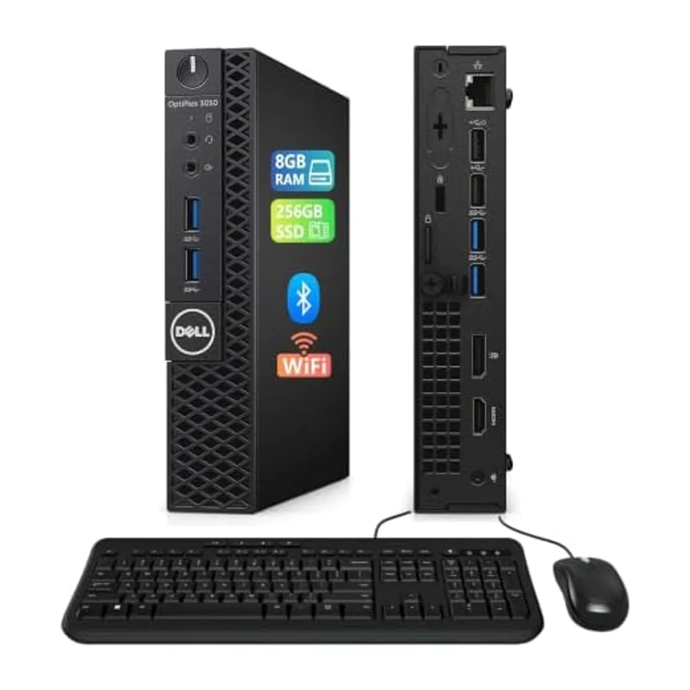 Dell OptiPlex 3050 Mini PC de bureau, Intel Core i5-6500T, 8 Go de RAM, 256 Go SSD, Wi-Fi, Bluetooth, clavier QWERTY amé