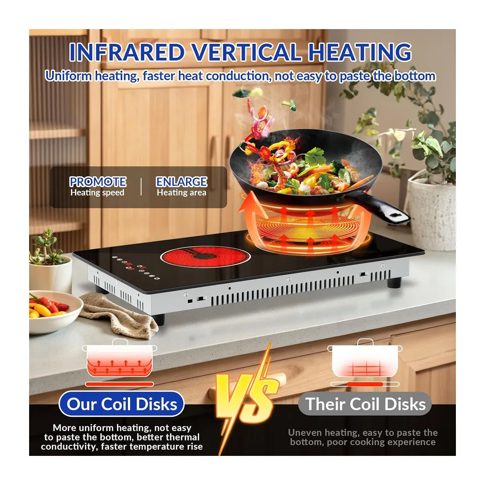 Plaque Vitrocéramique 2 feux,Table de Cuisson Encastrable,3000W, 9 Niveaux de Puissance,Commandes tactiles & minuteurs,S